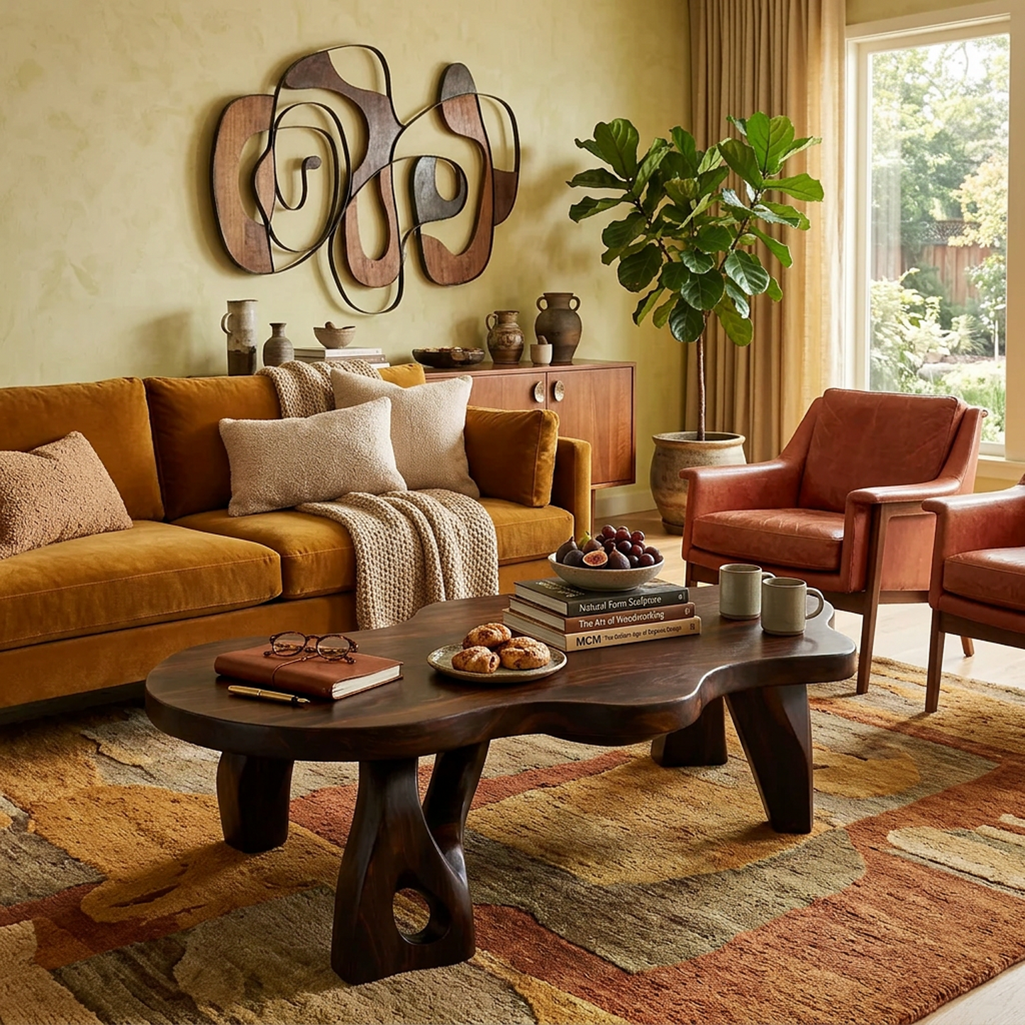 Organic Free-Form Solid Wood Coffee Table – Sculptural Live-Edge Dark Walnut Low Table