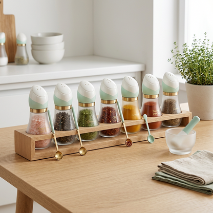 Elegant Frosted Glass Salt Shaker – Mint &amp; White Ceramic Cap with Brushed Gold Band