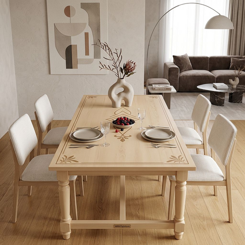 Classic Inlaid Natural Wood Coffee Table – Rectangular Low Table with Turned Legs &amp; Decorative Marquetry