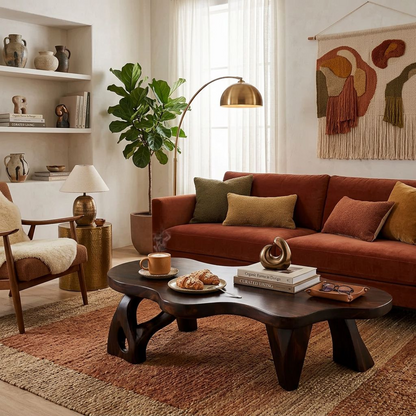 Organic Free-Form Solid Wood Coffee Table – Sculptural Live-Edge Dark Walnut Low Table