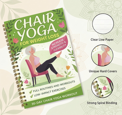 30-Day Chair Yoga Weight Control Spiral-Bound Notebook & Step-by-Step Exercise Guide
