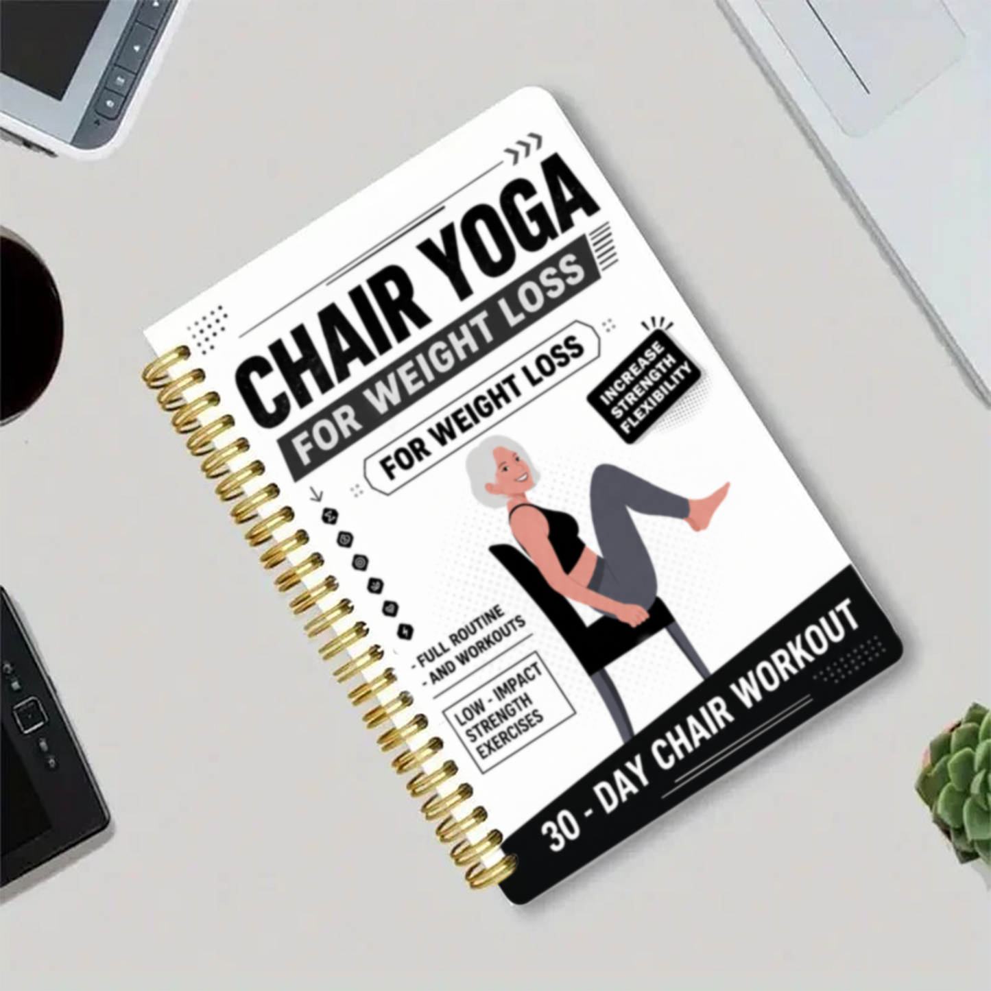 30-Day Chair Yoga Weight Control Spiral-Bound Notebook & Step-by-Step Exercise Guide