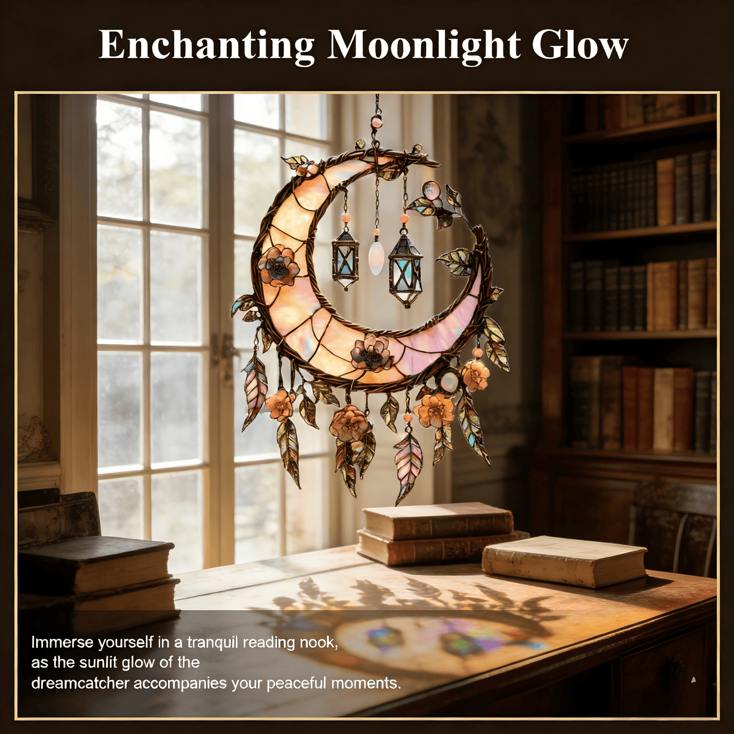 🌙Hand-Painted Moon and Floral Window Decor💖