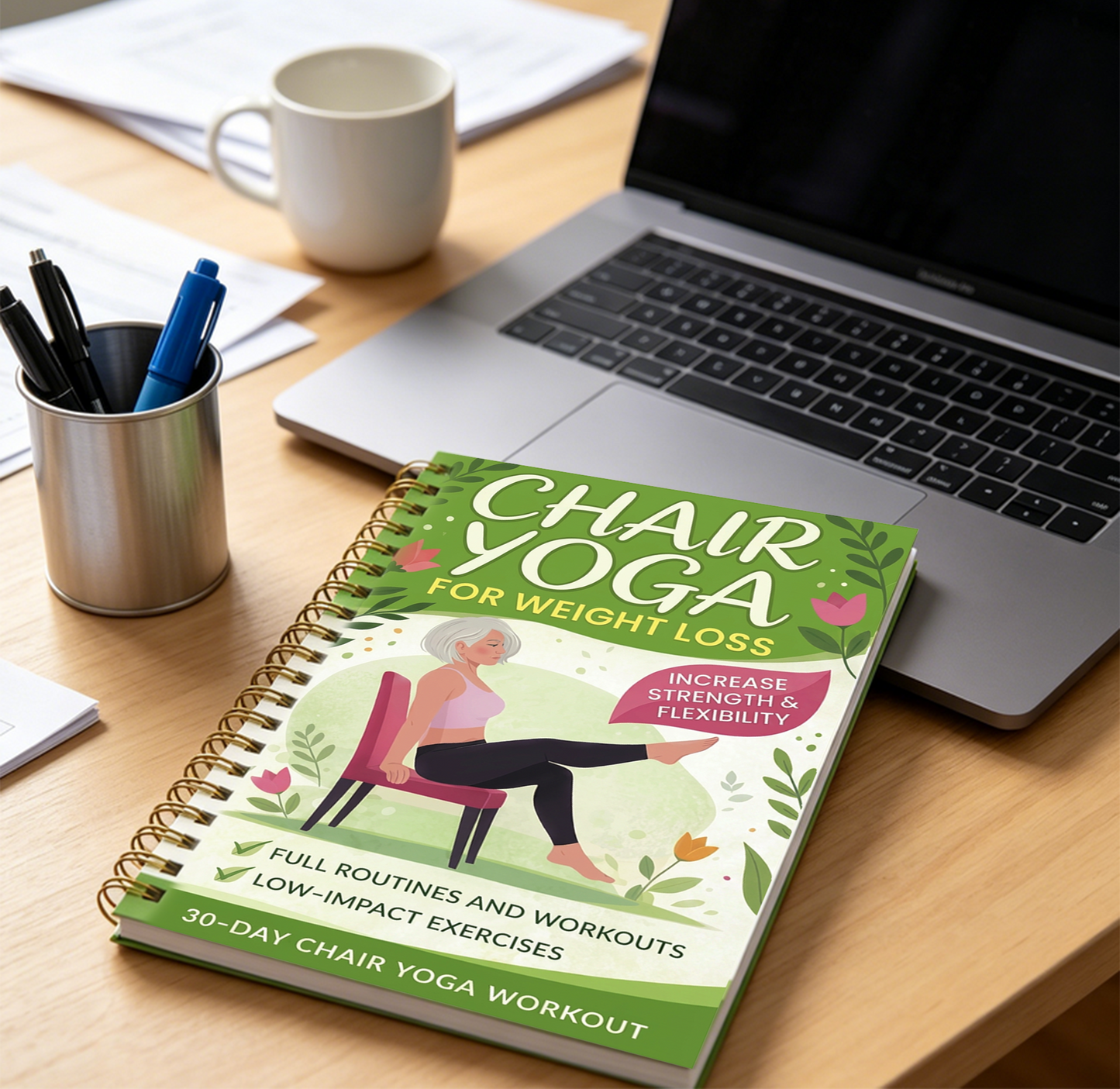 30-Day Chair Yoga Weight Control Spiral-Bound Notebook & Step-by-Step Exercise Guide