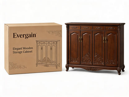 Classic French Provincial Sideboard – Hand-Carved Solid Wood 4-Door 4-Drawer Buffet Cabinet