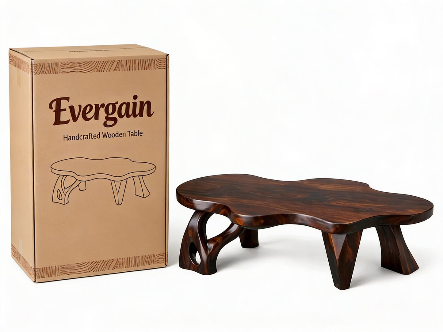Organic Free-Form Solid Wood Coffee Table – Sculptural Live-Edge Dark Walnut Low Table