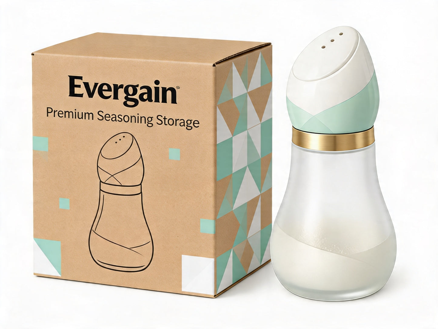 Elegant Frosted Glass Salt Shaker – Mint &amp; White Ceramic Cap with Brushed Gold Band