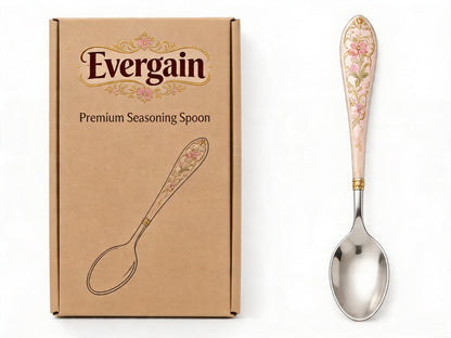 Floral Ceramic-Handle Stainless Steel Spoon – Vintage Botanical Design with Gold Scroll Accents